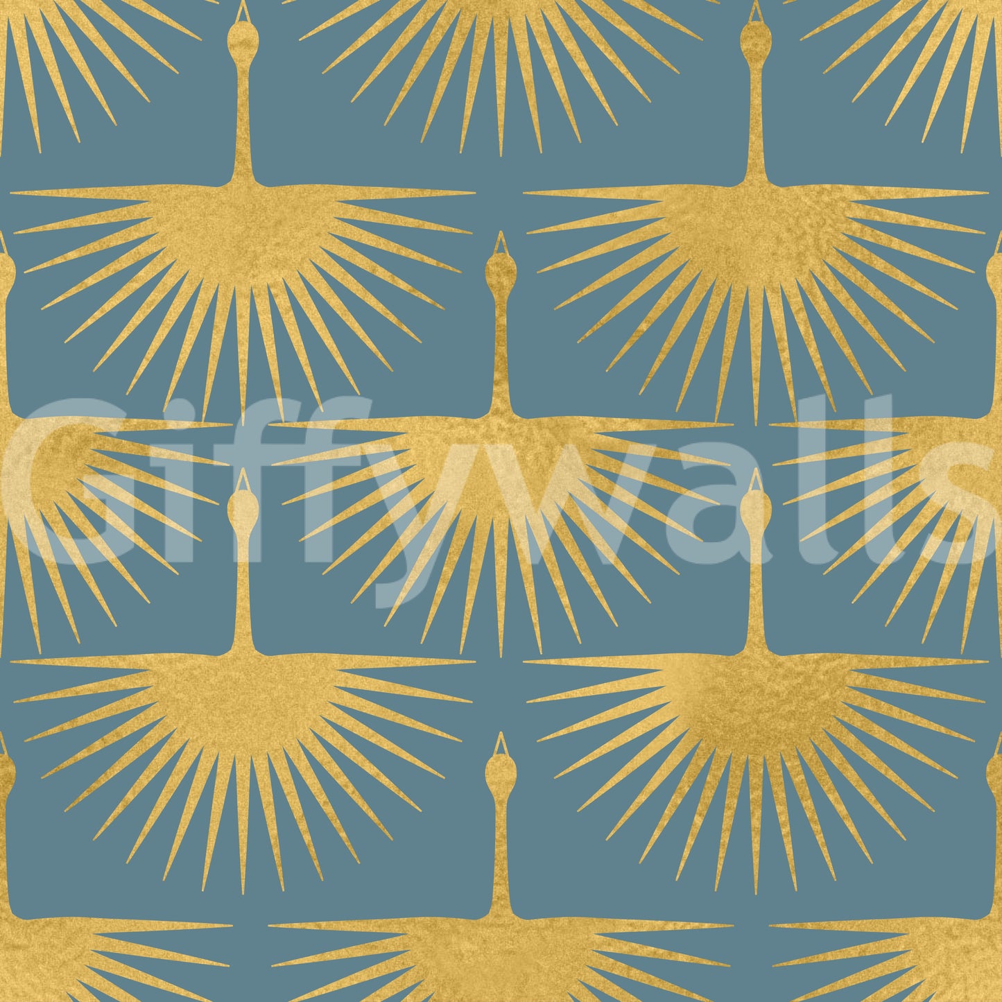 Soft structured wall design gold crane muted blue finish