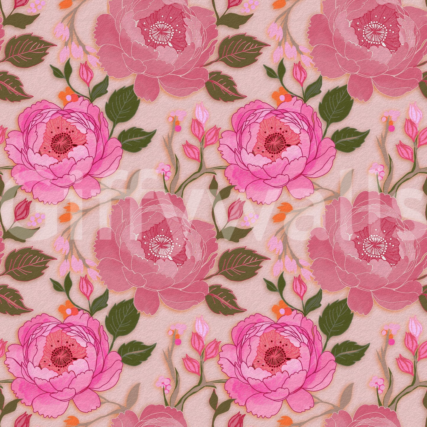 Romantic Blush Peony Botanical Wallpaper