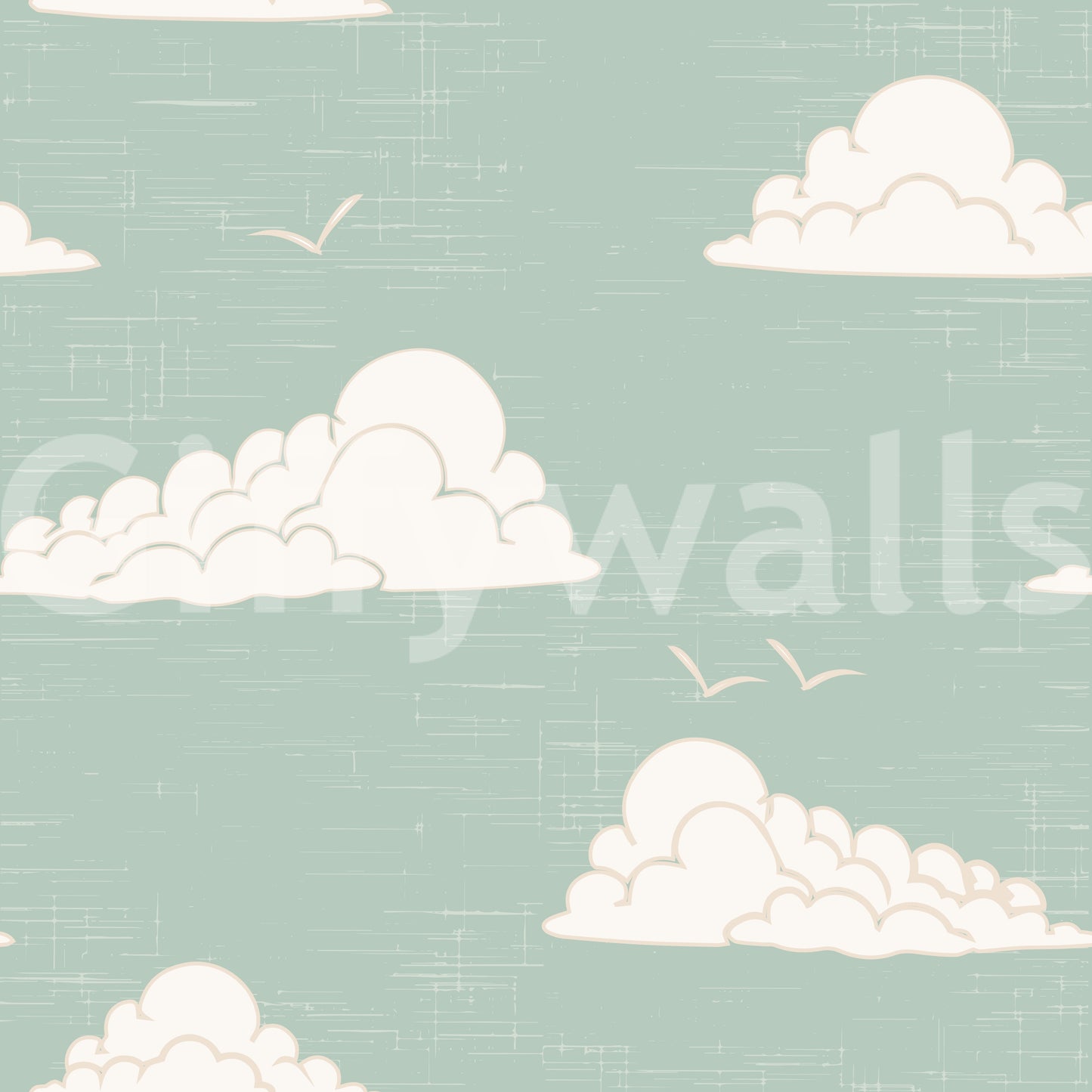 Light Sage Mid Century Cloud Sky Wallpaper Wallpaper
