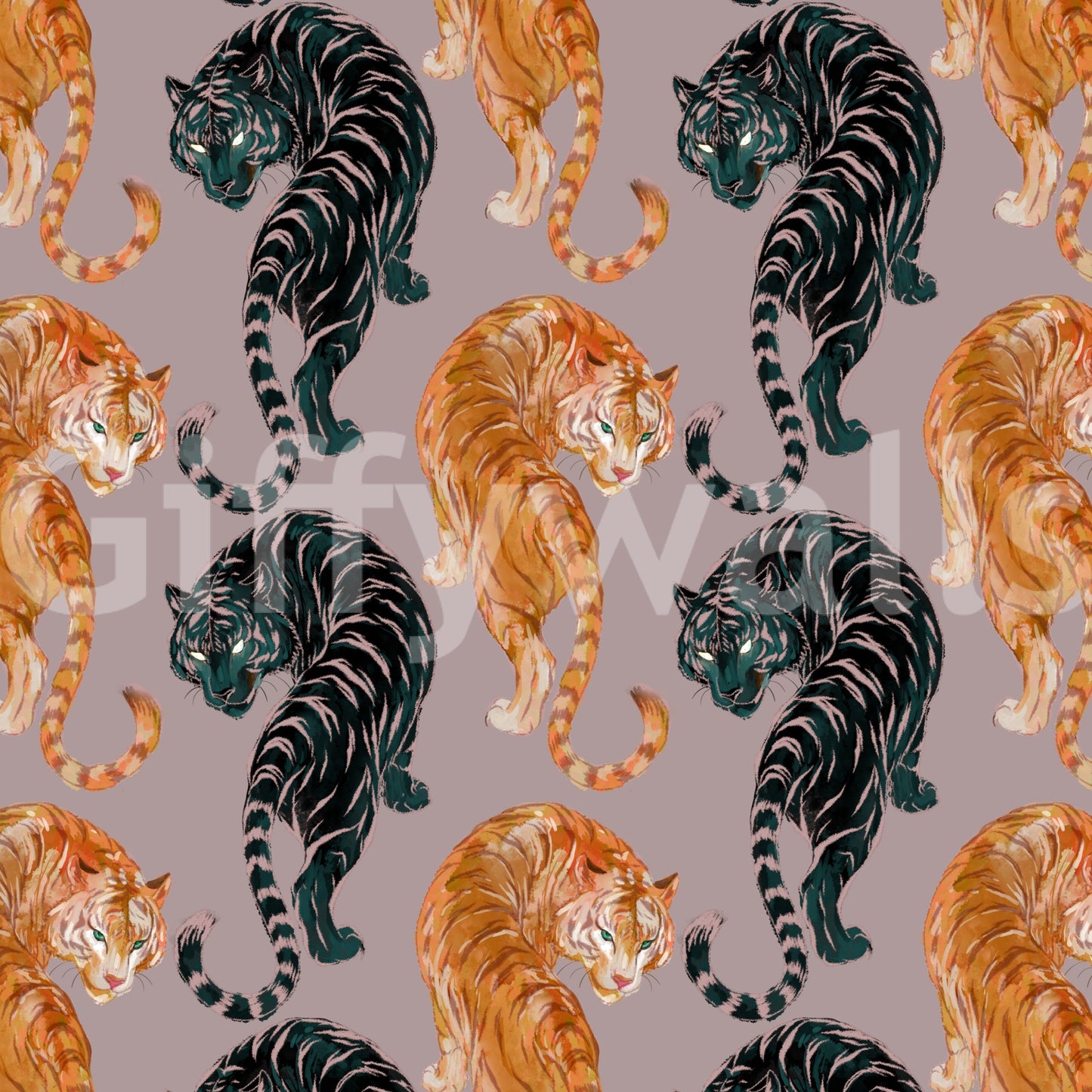 Oriental Climbing Tigers Mauve Wallpaper Wallpaper