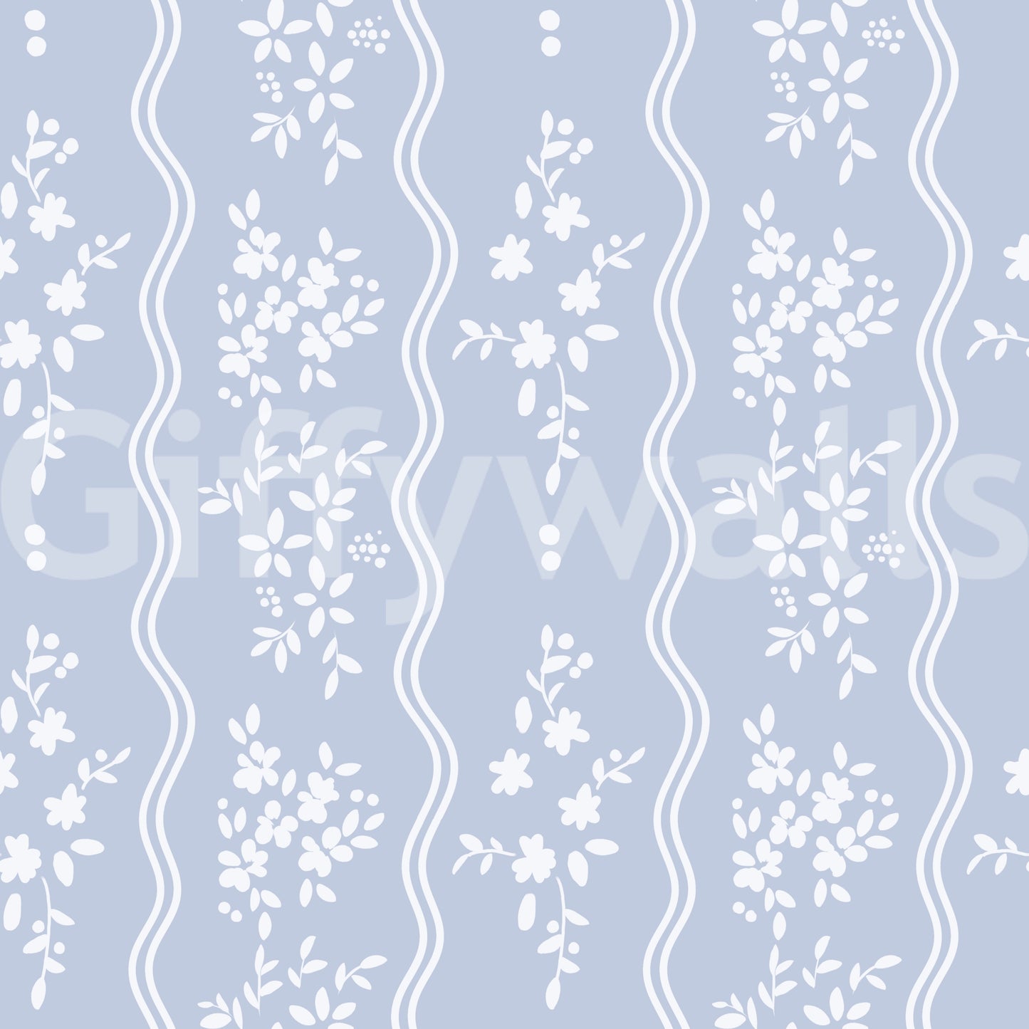 Soft Blue Dainty Floral and Wavy Stripe Wallpaper Wallpaper