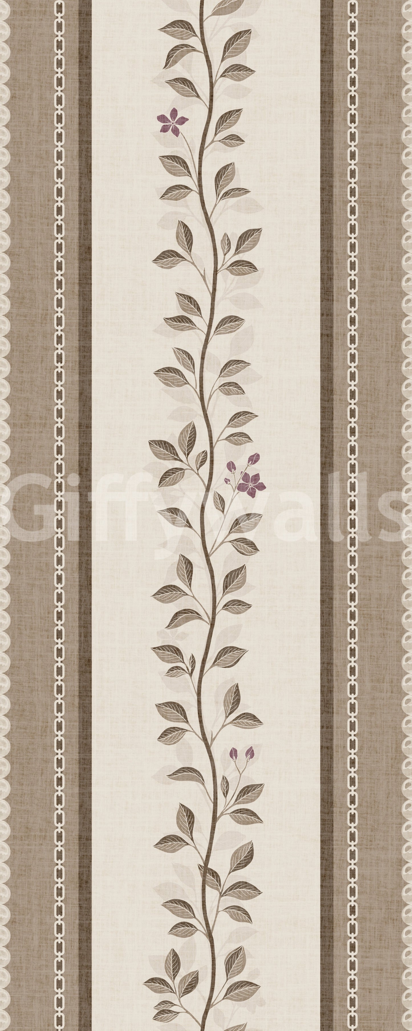 Trailing Vine and Linen Stripe Panel Wallpaper