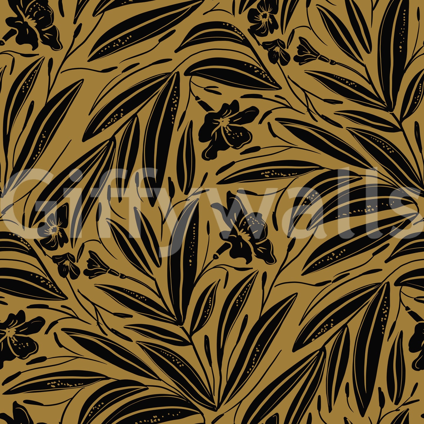 Golden Botanical Silhouette Wallpaper