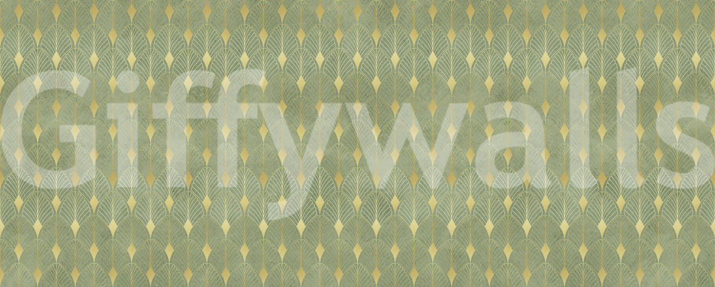 Sage and Gold Art Deco Fan Wall Mural