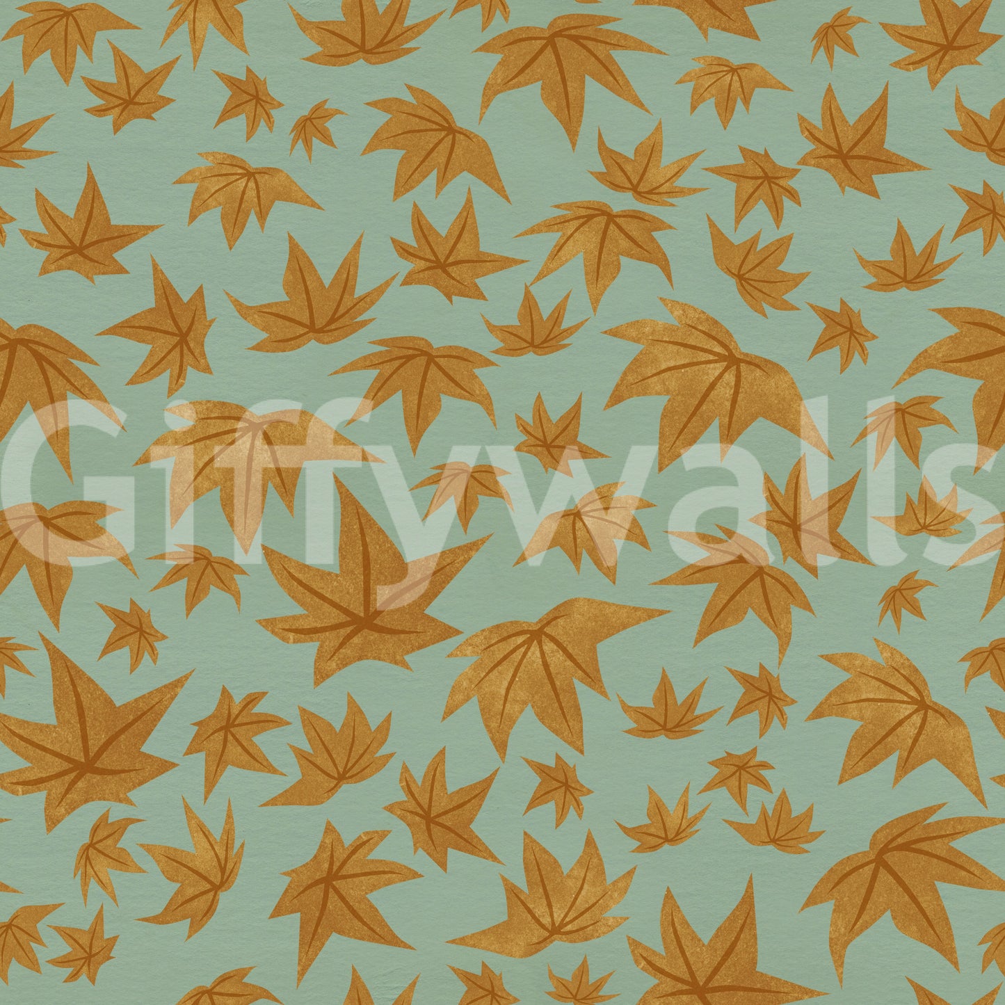 Japanese Maple Leaves - Mustard & Water Wallpaper