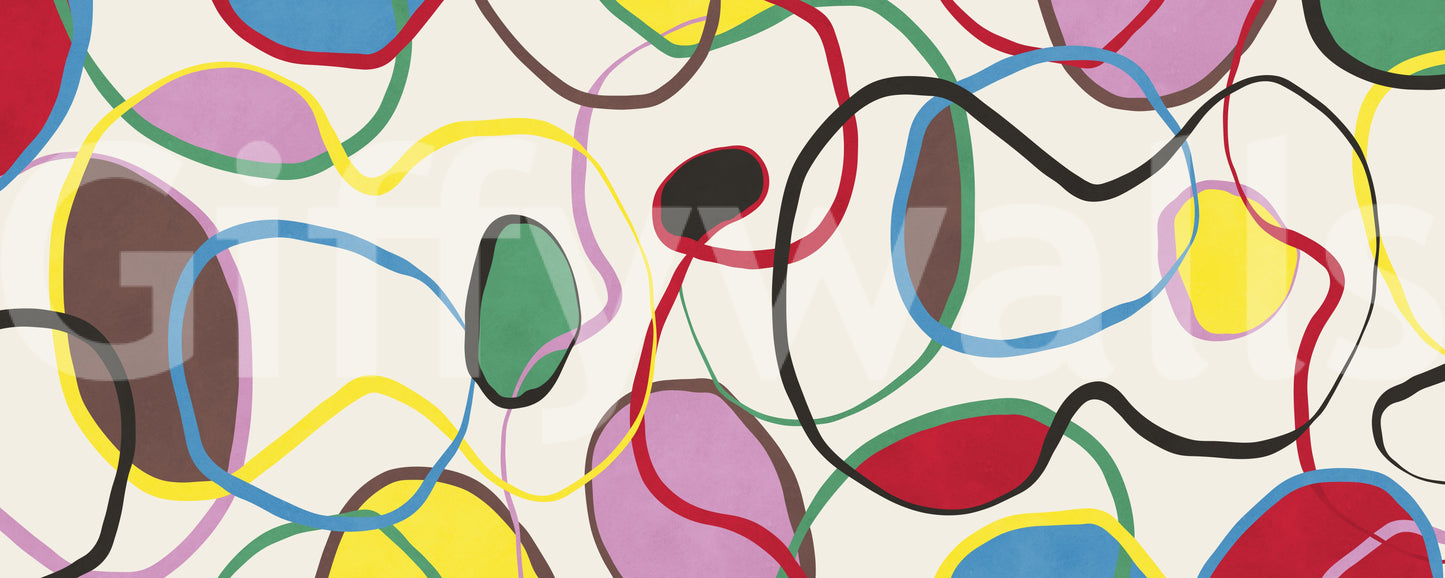 Playful Scribble and Shape Pattern Wall Mural