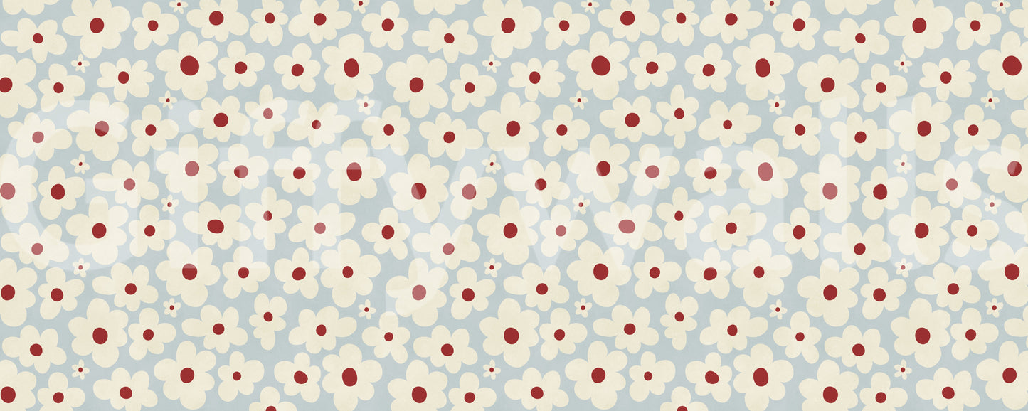 Retro Cream and Red Floral Blooms Wall Mural