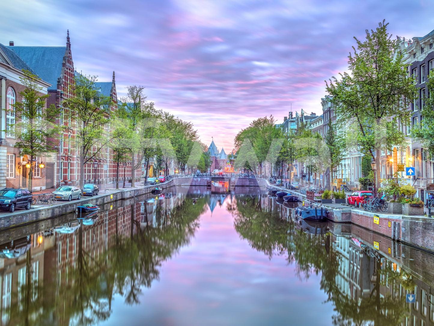 Twilight Amsterdam Canal Scene Wall Mural