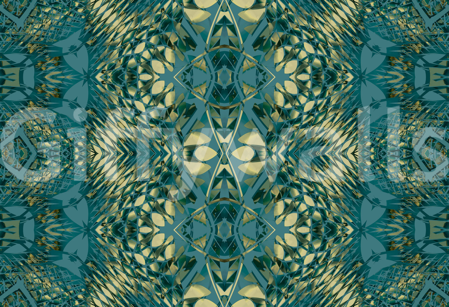 Abstract Ornamental Geometric Teal & Pale Yellow Lattice Wallpaper - AMBER DESIGN Wallpaper Wallpaper
