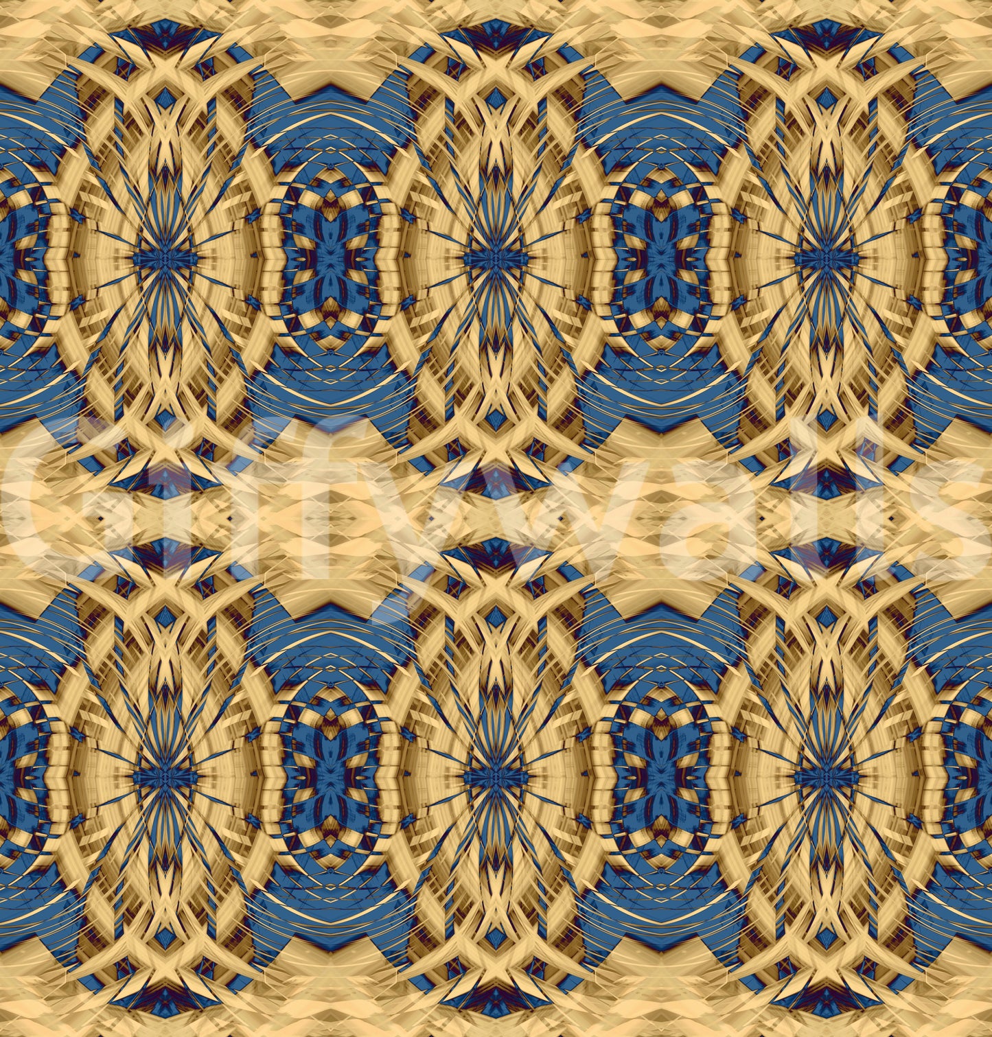 Cobalt Blue & Yellow Retro Geometric Medallion - MOSQUITO Wallpaper