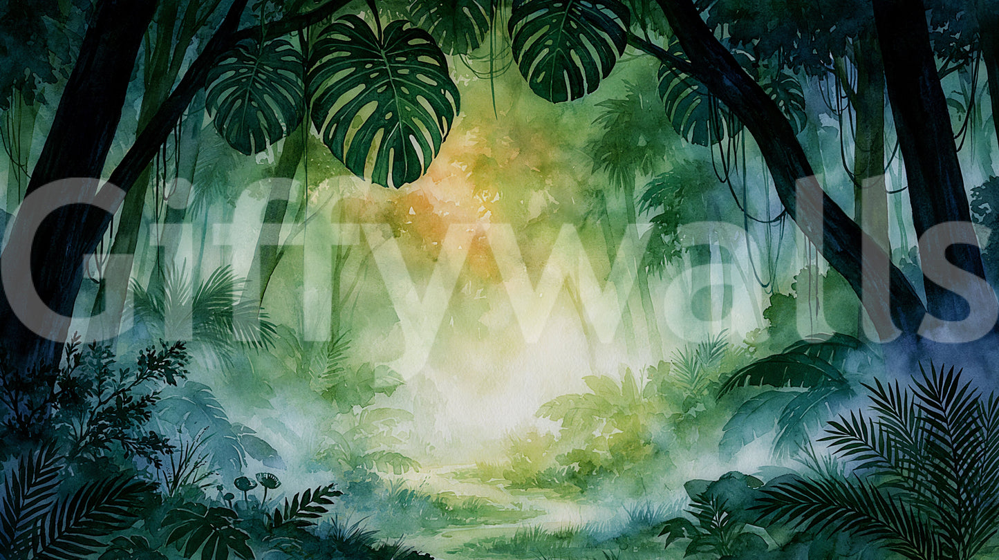 Sunlit Emerald Foliage Impression Wall Mural
