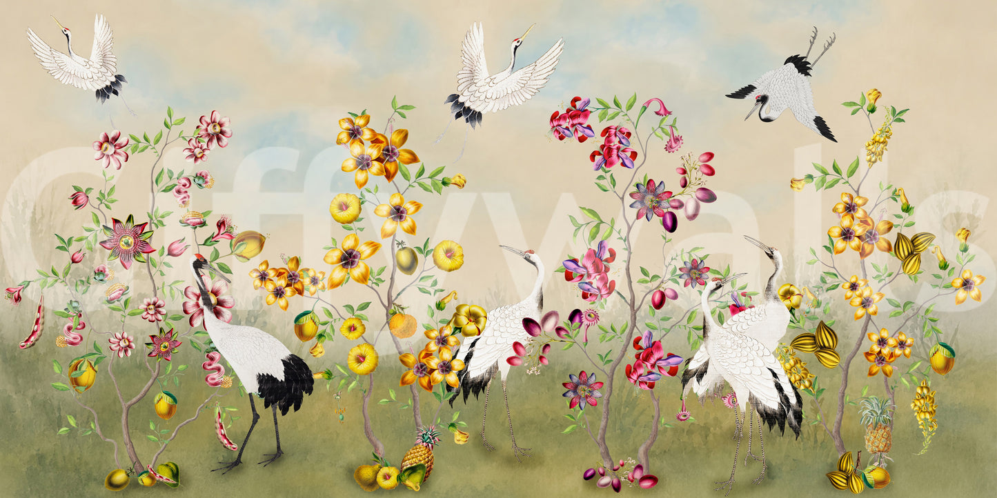Golden Bloom and Avian Flight Mural Wall Mural