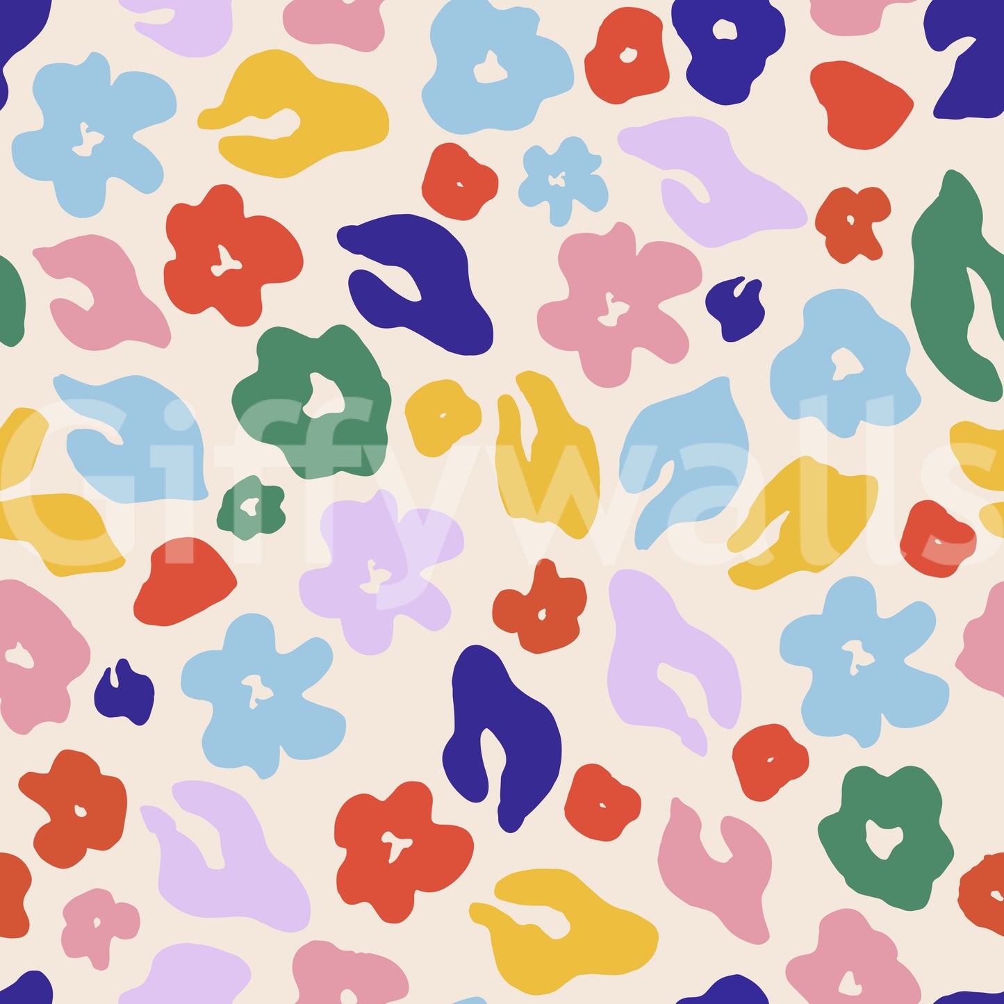 Retro Floral Pop Pattern Wallpaper