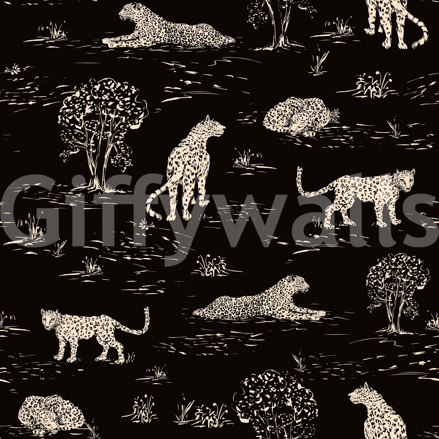 Leopard Sketch Savanna Wallpaper