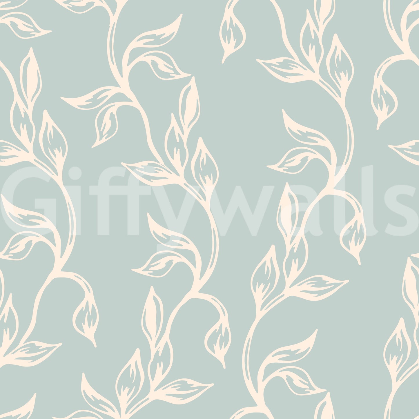 Sage Green and Cream Botanical Vine Wallpaper