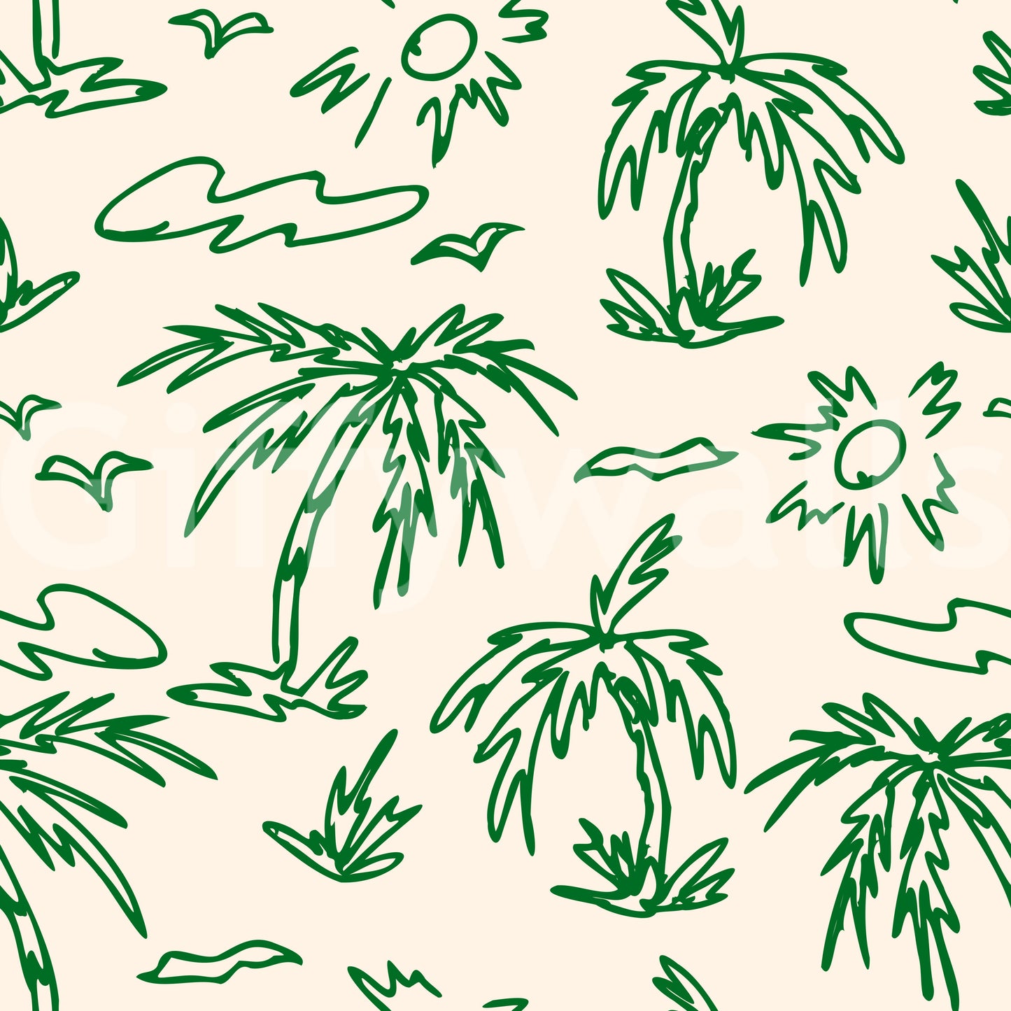 Coastal Breeze Tropical Lineart Wallpaper