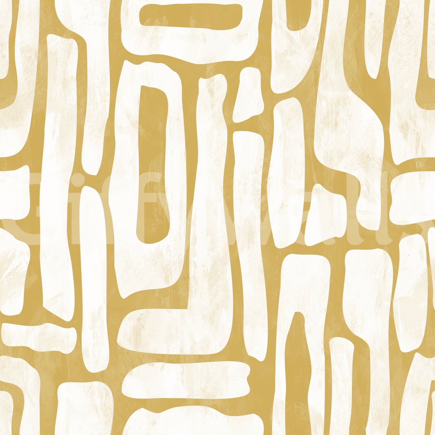Minimalist Gold and Cream Interlocking Forms Wallpaper