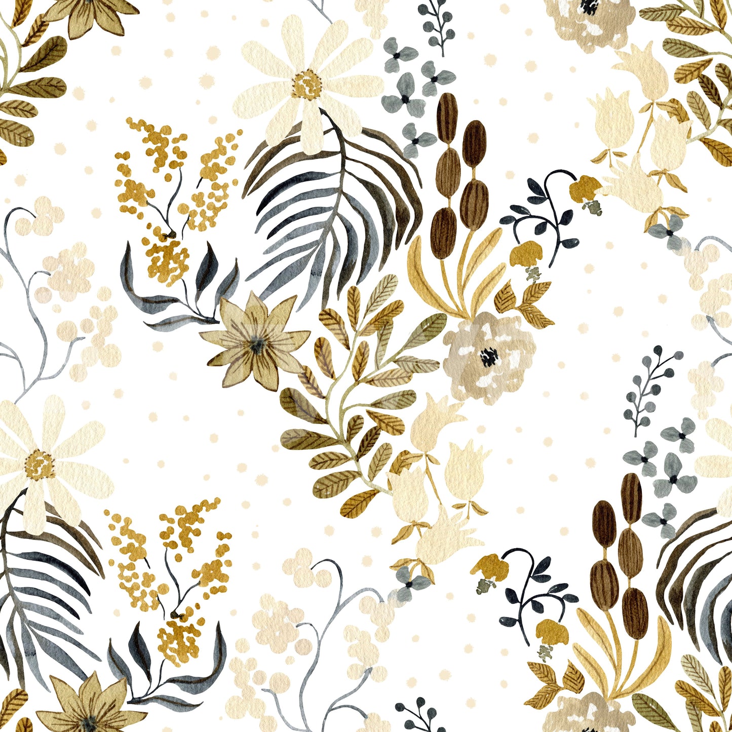 Rustic Earthy Botanical Field Wallpaper