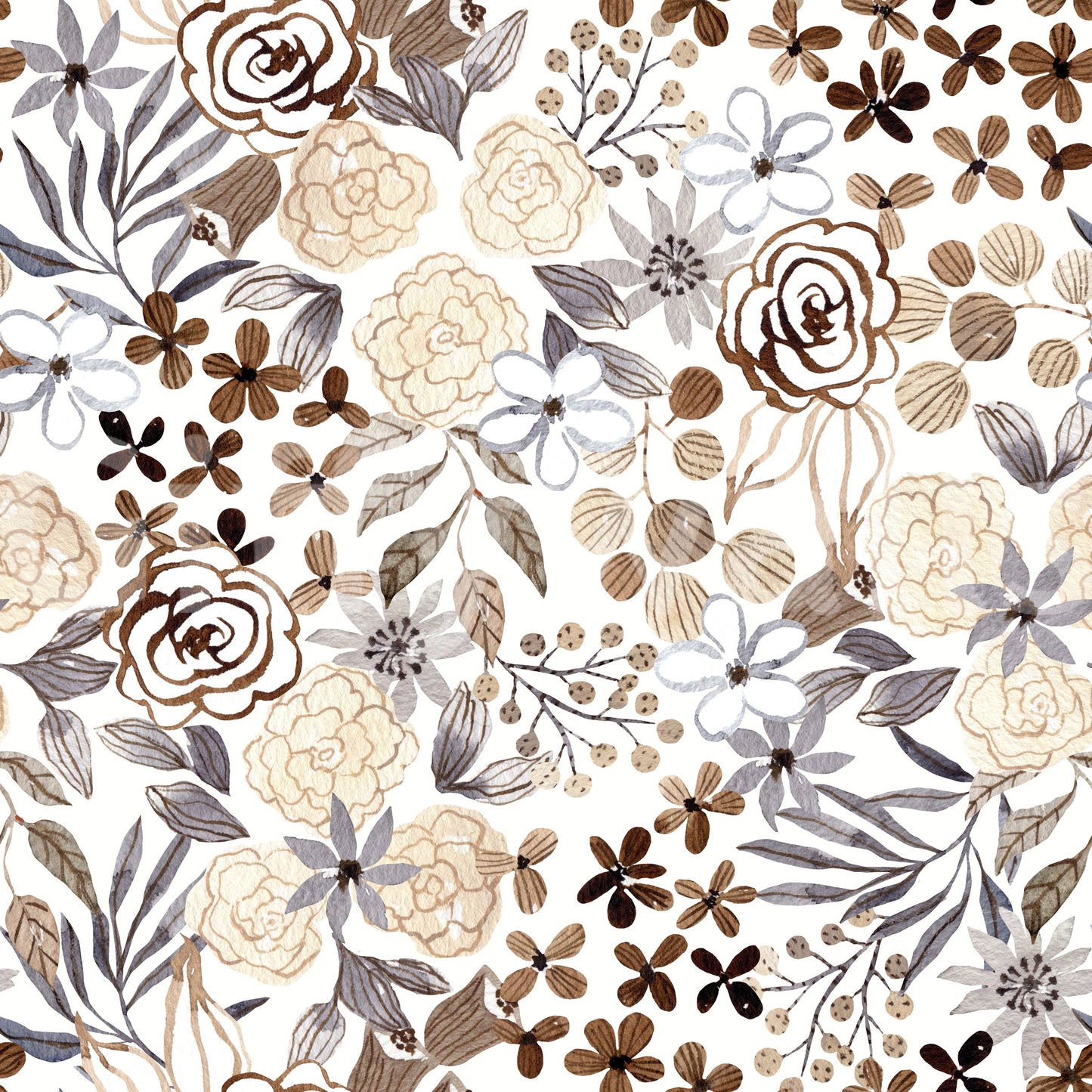 Rustic Sepia Floral Field Wallpaper