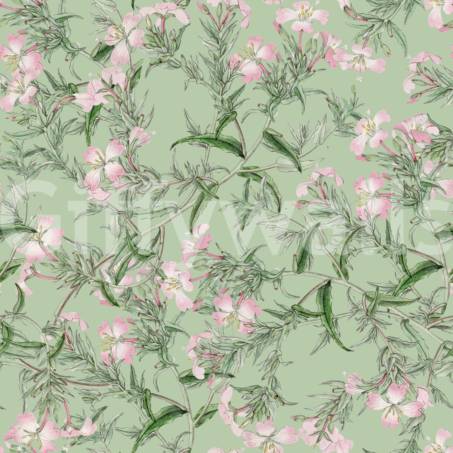 Soft Sage Floral Botanical Meadow Wallpaper