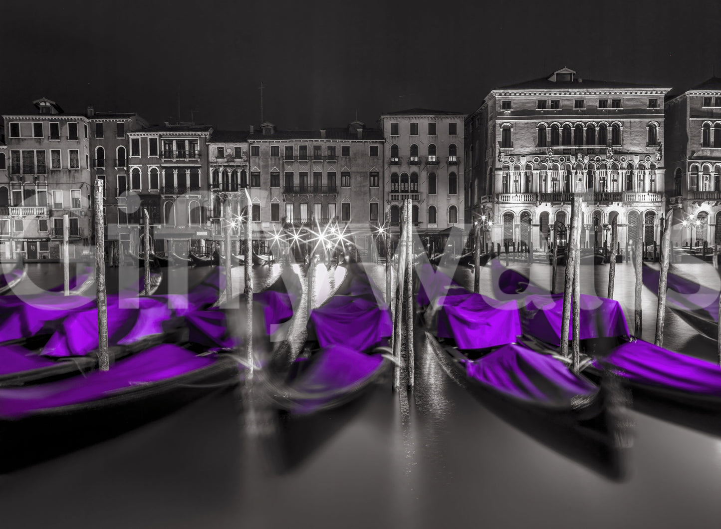 Midnight Venice Gondolas in Purple Wallpaper