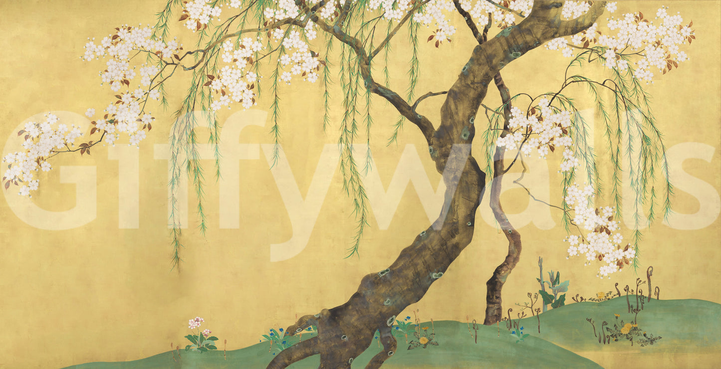 Oriental Willow and Blossom Garden Wall Mural