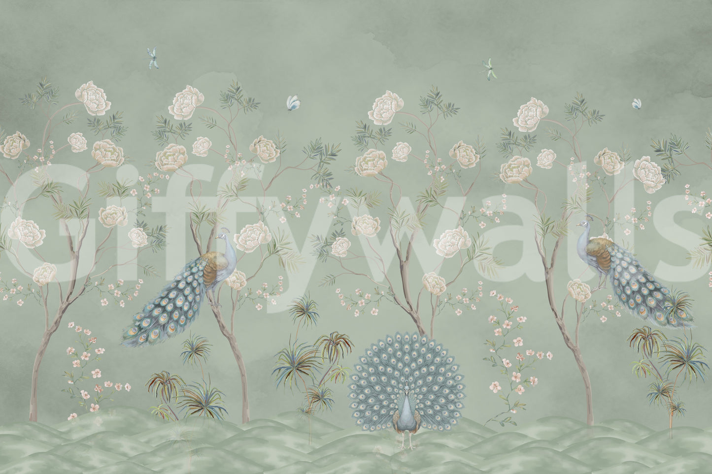 Sage Garden Peacock Scene Wall Mural
