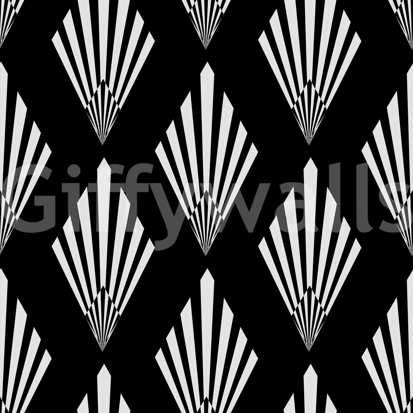 Monochromatic Art Deco Fan Pattern Wallpaper