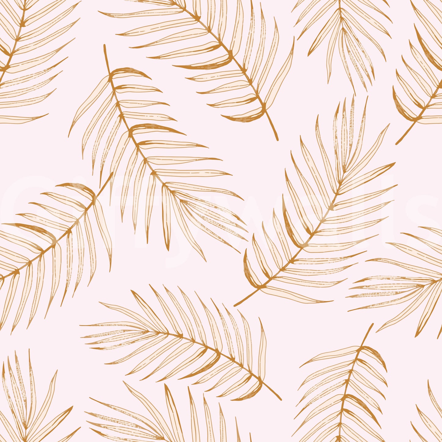 Golden Palm Leaf Outline Pattern Wallpaper