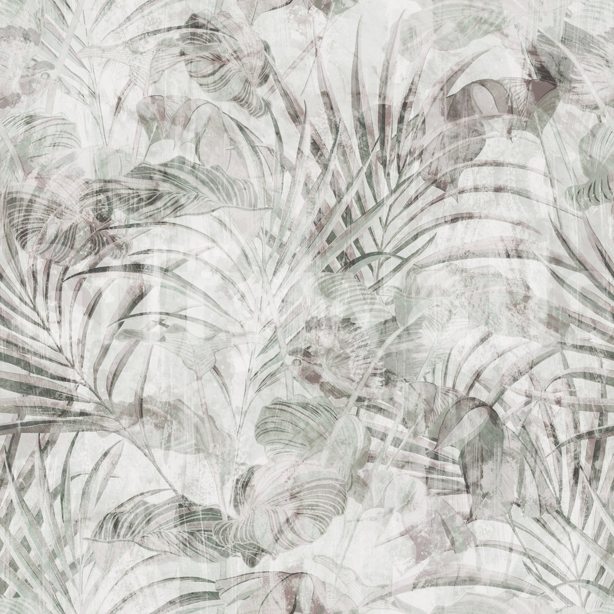 Botanical wallpaper for understated greenery, muted palm shapes throughout GD12351