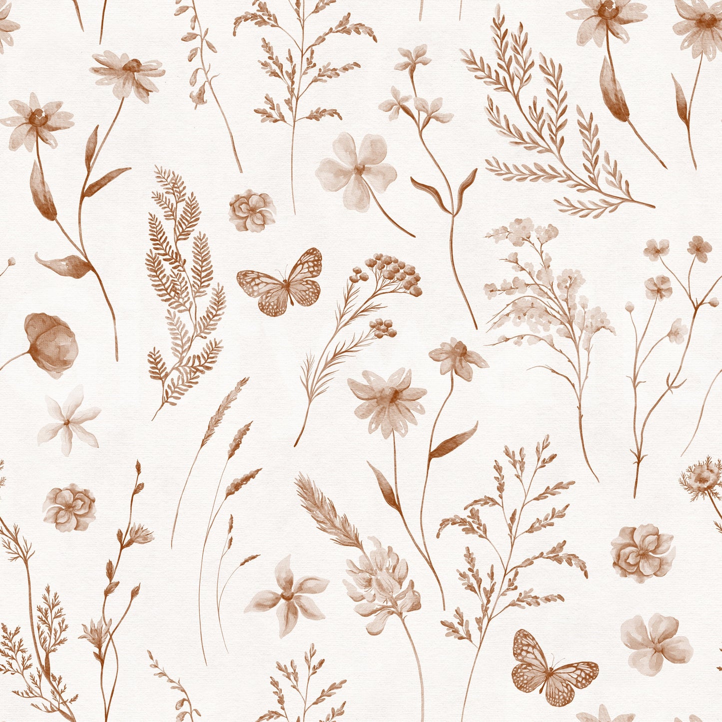 Rustic Meadow Botanical Sketch Wallpaper