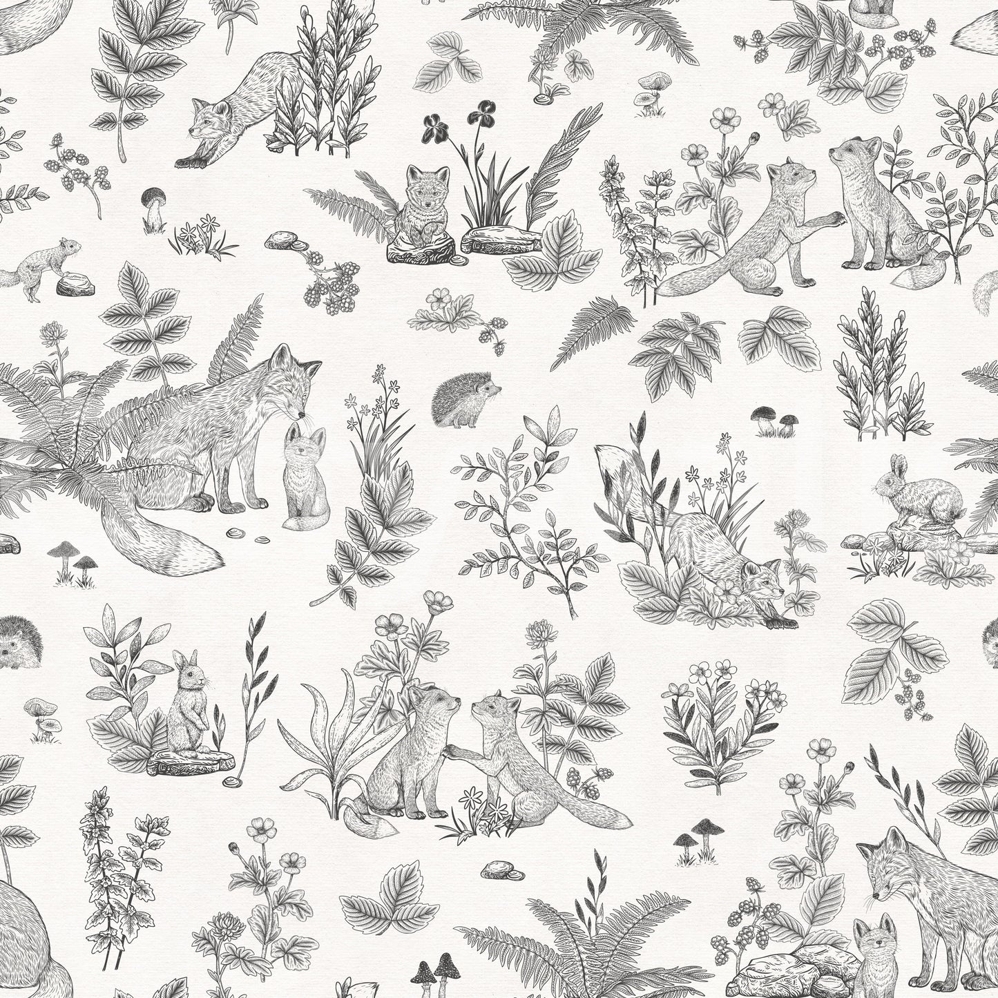 Rustic Forest Friends Botanical Sketch Wallpaper