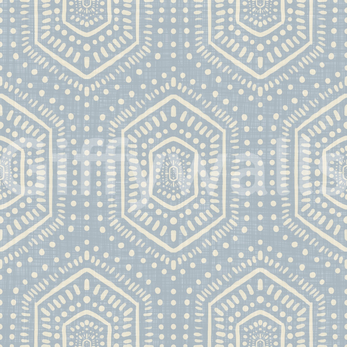Boho Painted - Abstract Mudcloth Hexagons Tribal Geometric Pattern French Blue Wallpaper