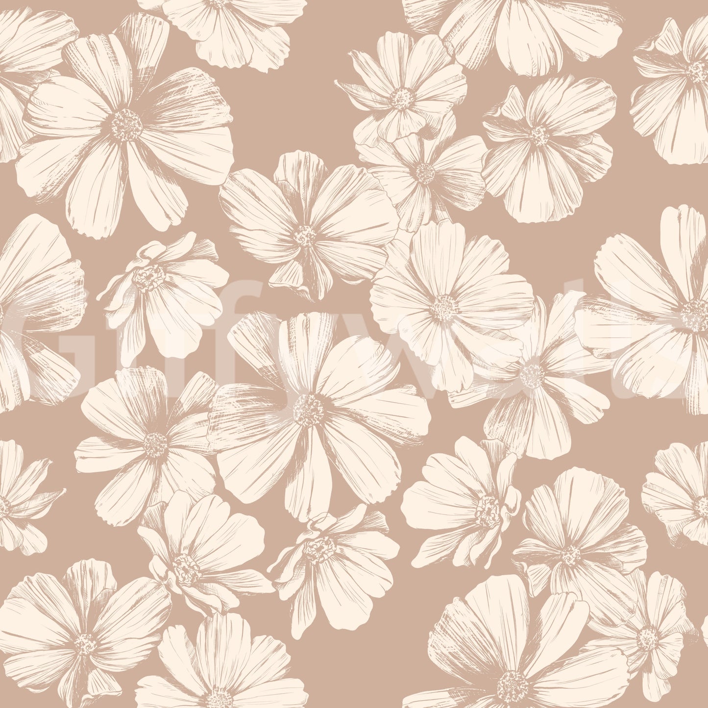 Creamy Botanical Sketches Wallpaper