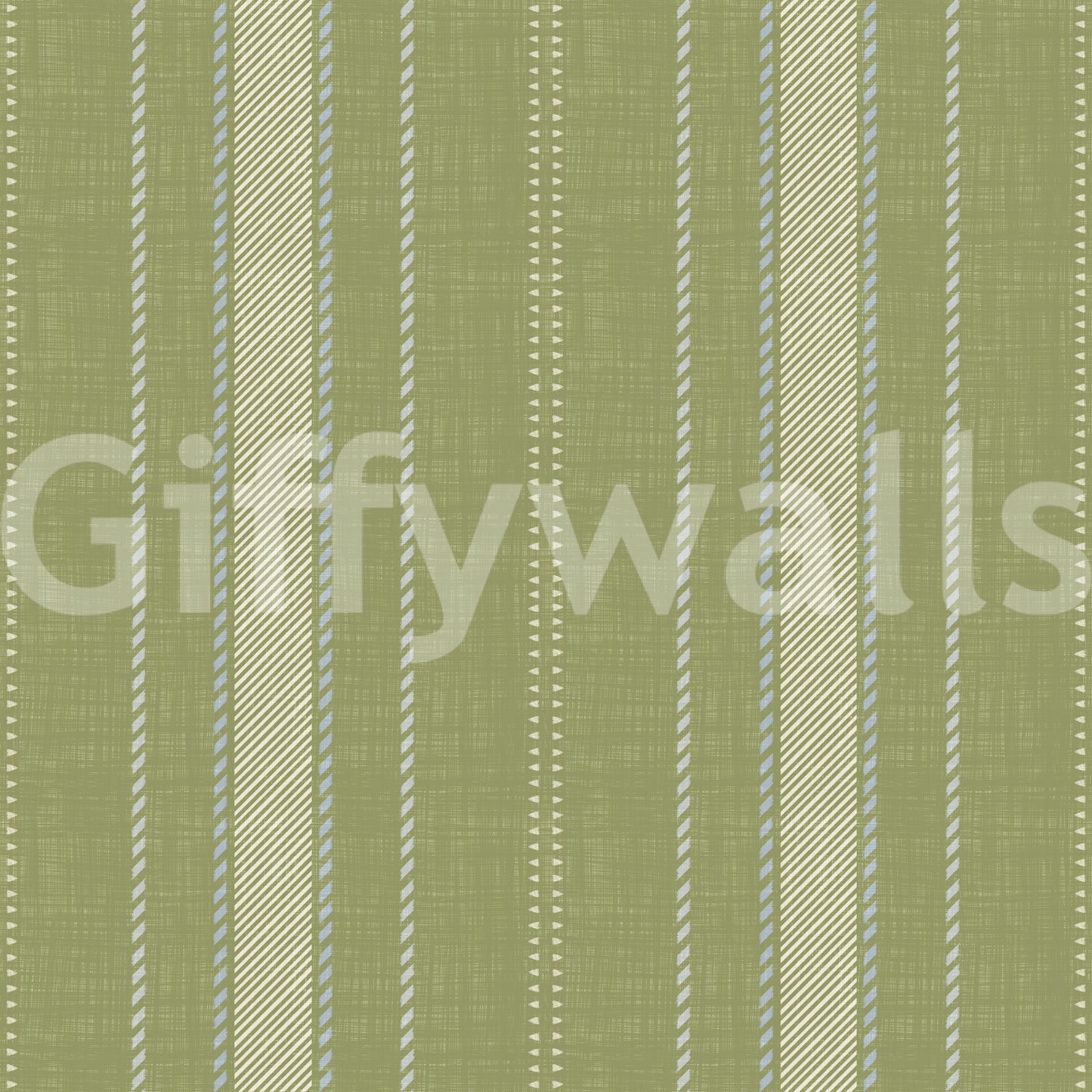 Heritage Ticking Stripes - Vintage Meadow Green & Chalk Linen Texture Wallpaper