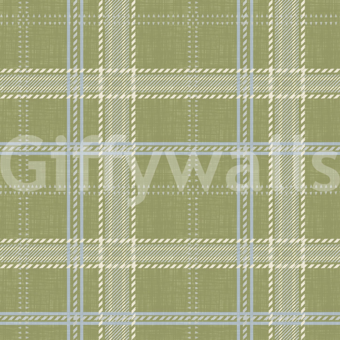 Heritage Plaid - Windowpane Tartan Check Linen - Meadow Green & Chalk Wallpaper