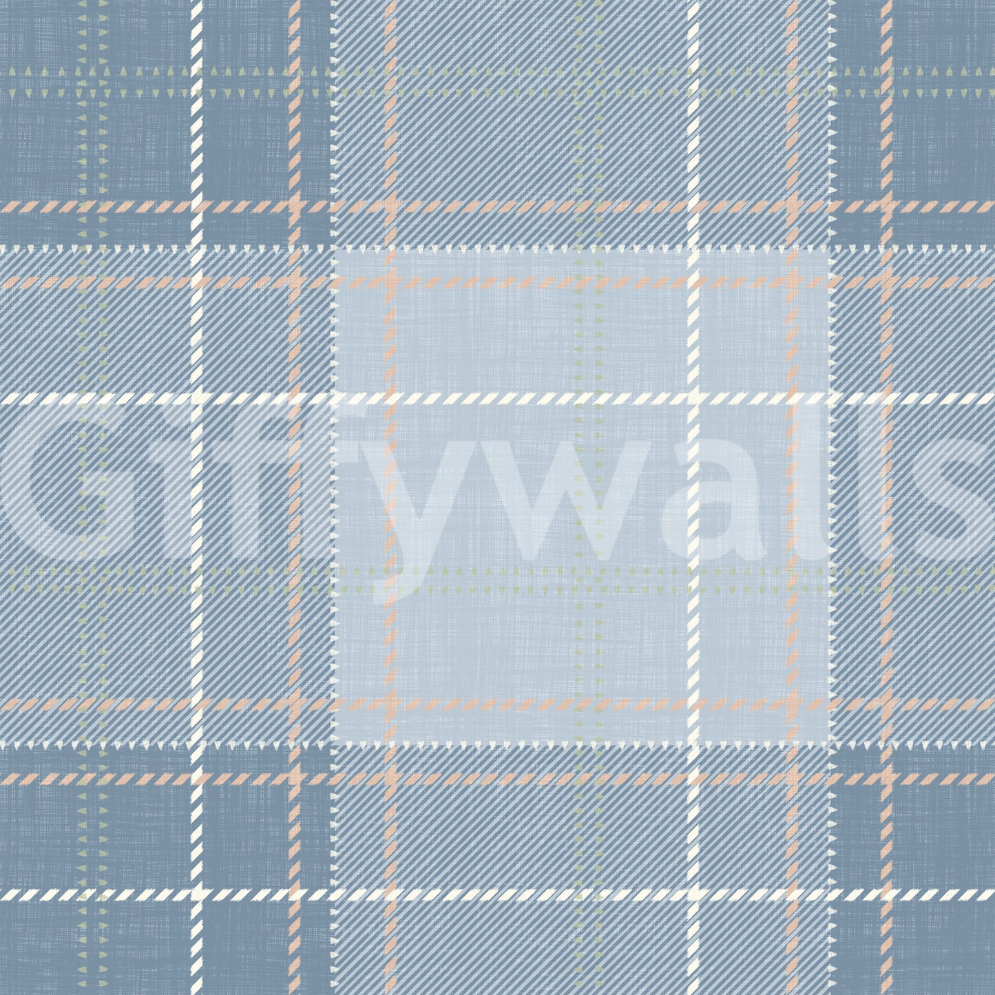 Heritage Plaid - Tartan Checkerboard Block Linen - French & Denim Blue Wallpaper