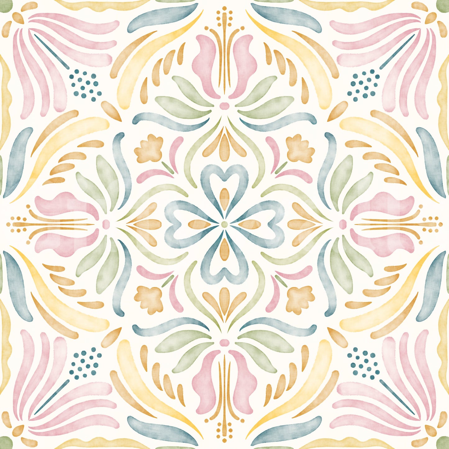 Pastel Mediterranean Garden Tile Wallpaper