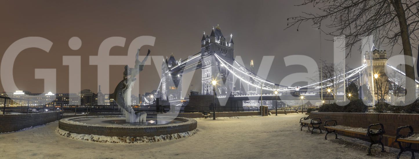 Icy Thames Riverside Evening Wall Mural