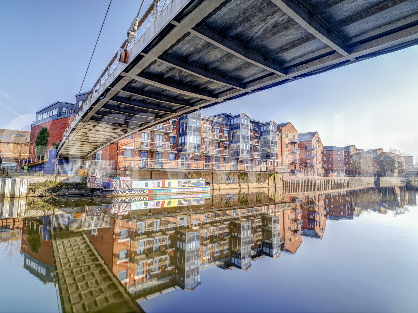 Riverside Urban Architecture and Steel Bridge Wall Mural