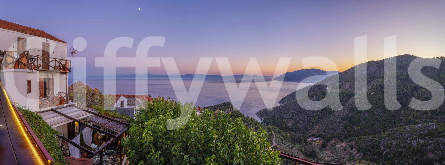 Mediterranean Twilight Village Vista Wall Mural