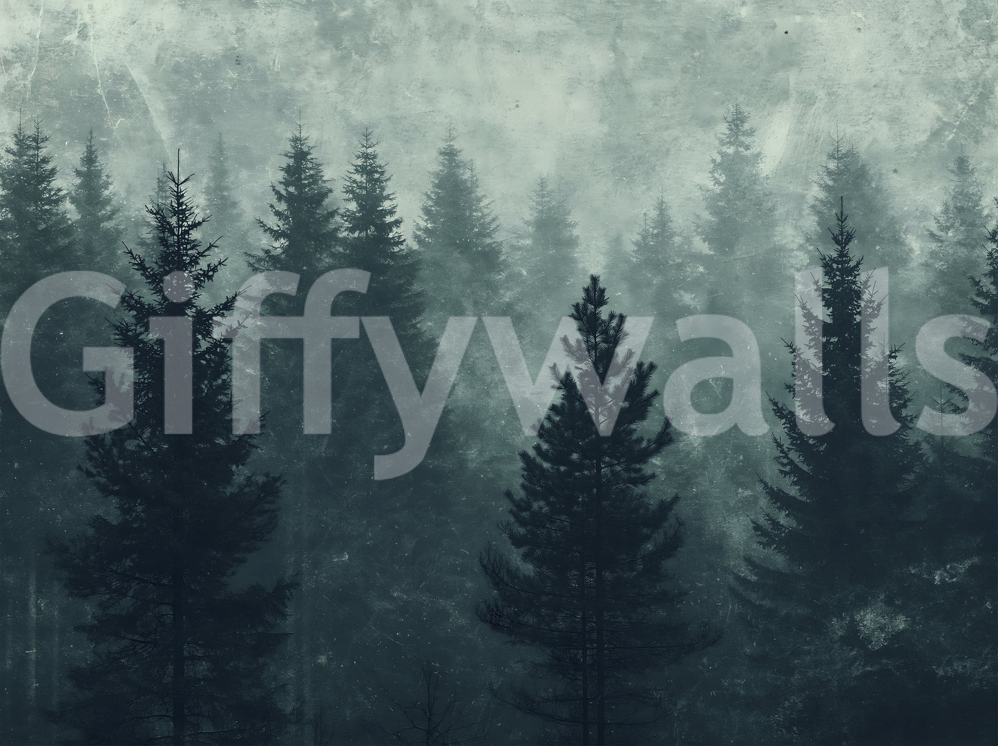 Misty Pine Forest Silhouette Wall Mural