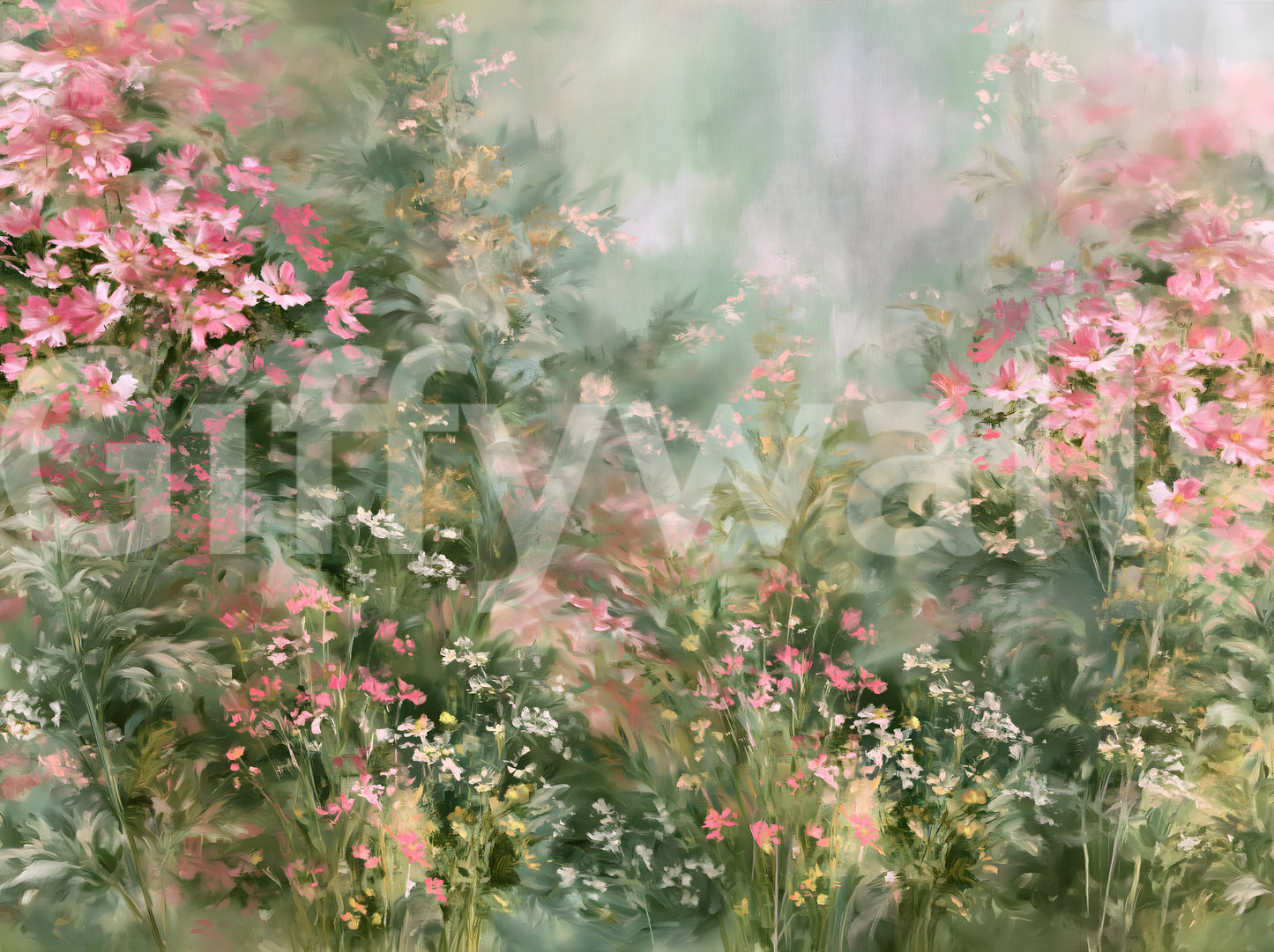 Impressionist Pink Blossom Meadow Wall Mural