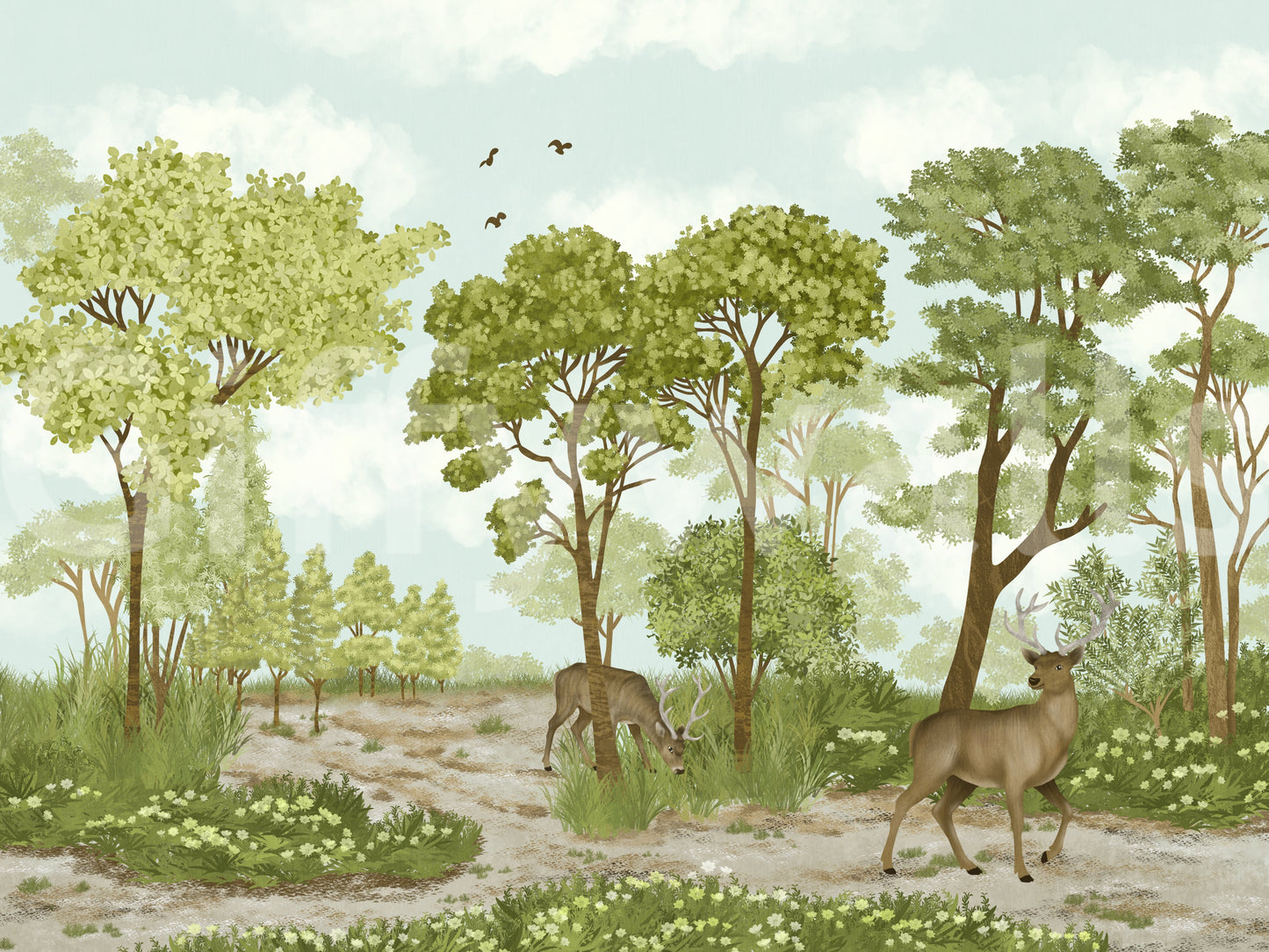 Enchanted Woodland Deer Sanctuary Wall Mural