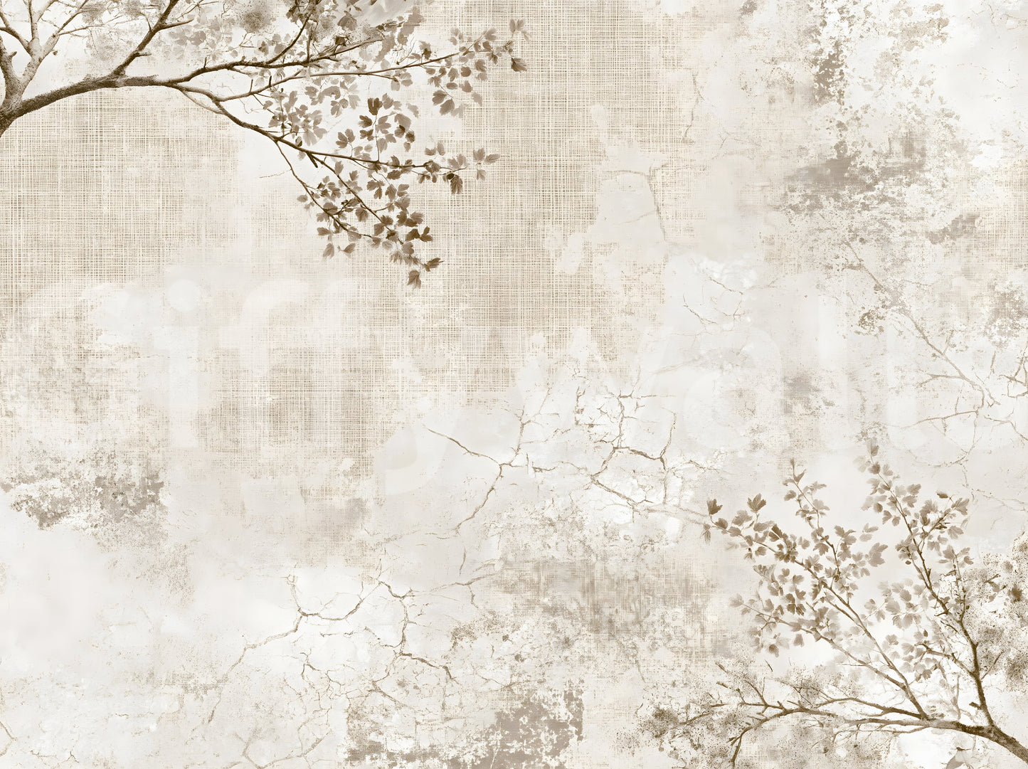 Rustic Beige Weathered Texture with Delicate Branches Wall Mural