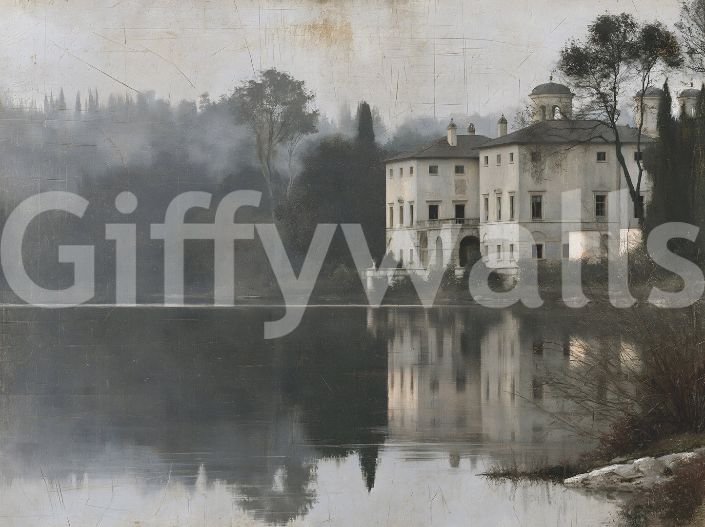 Aged Canvas Waterfront Retreat Wall Mural