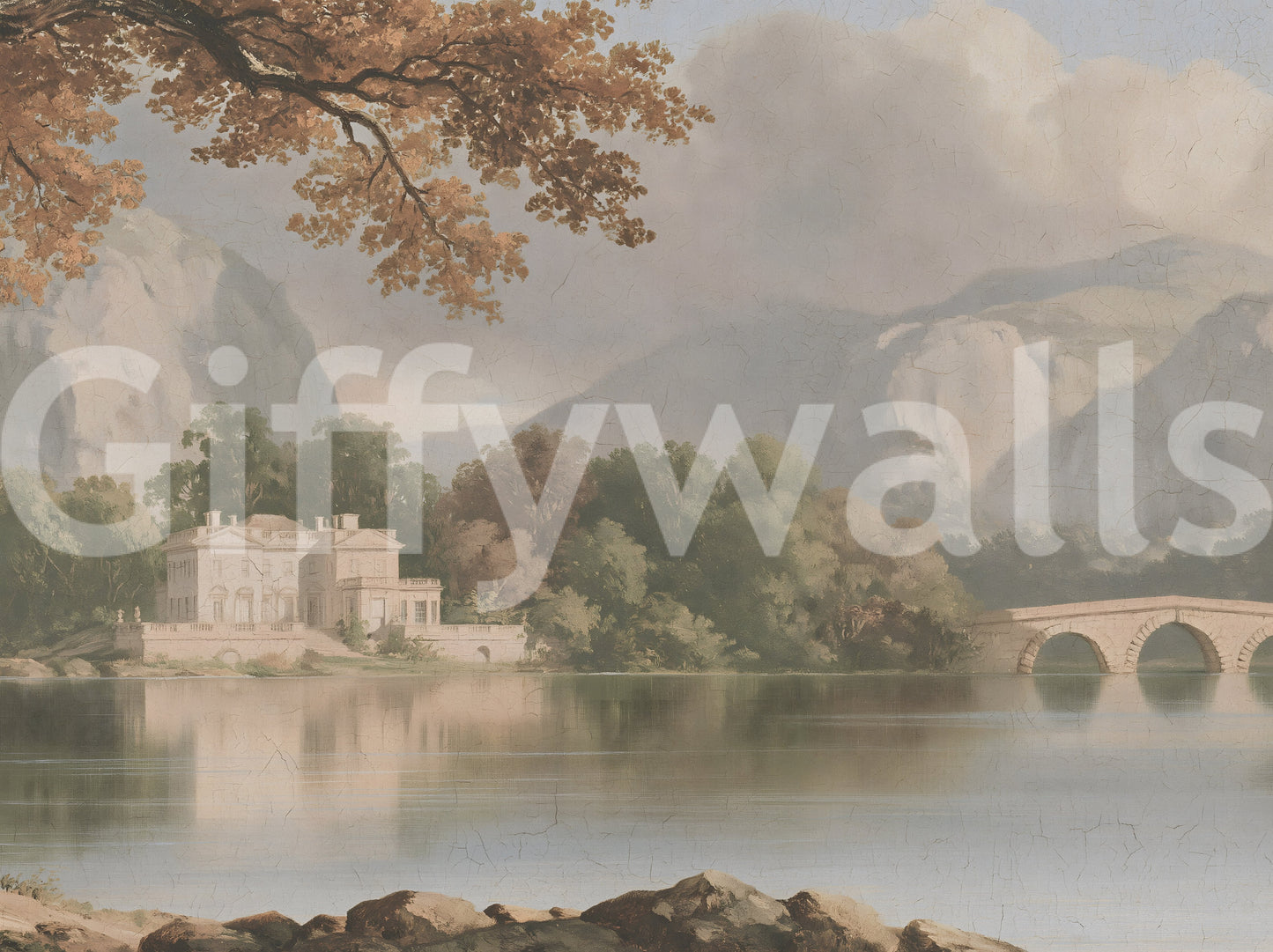 Hazy Mountain Lake Retreat Wall Mural