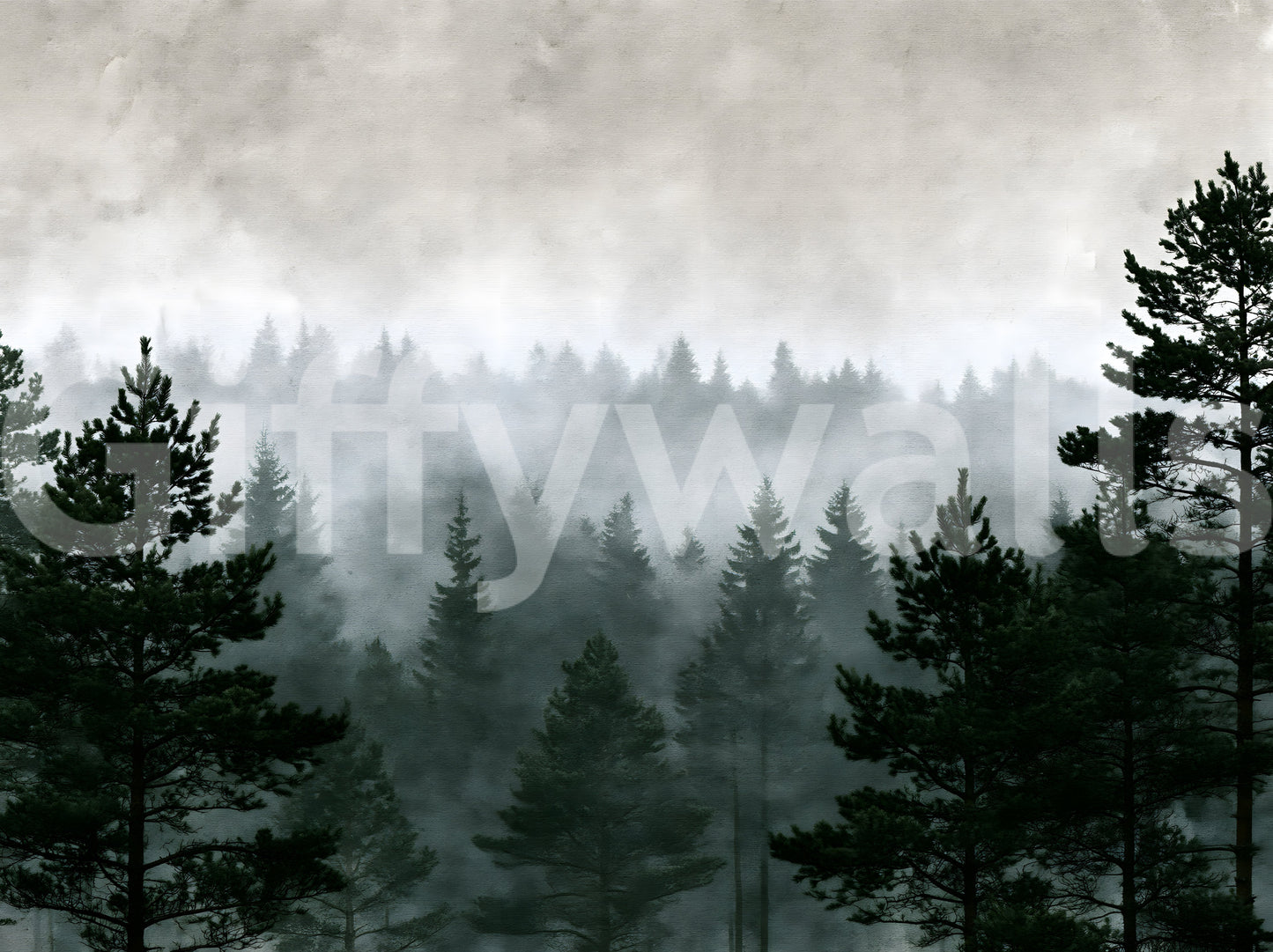 Shadowed Evergreen Woodland Wall Mural