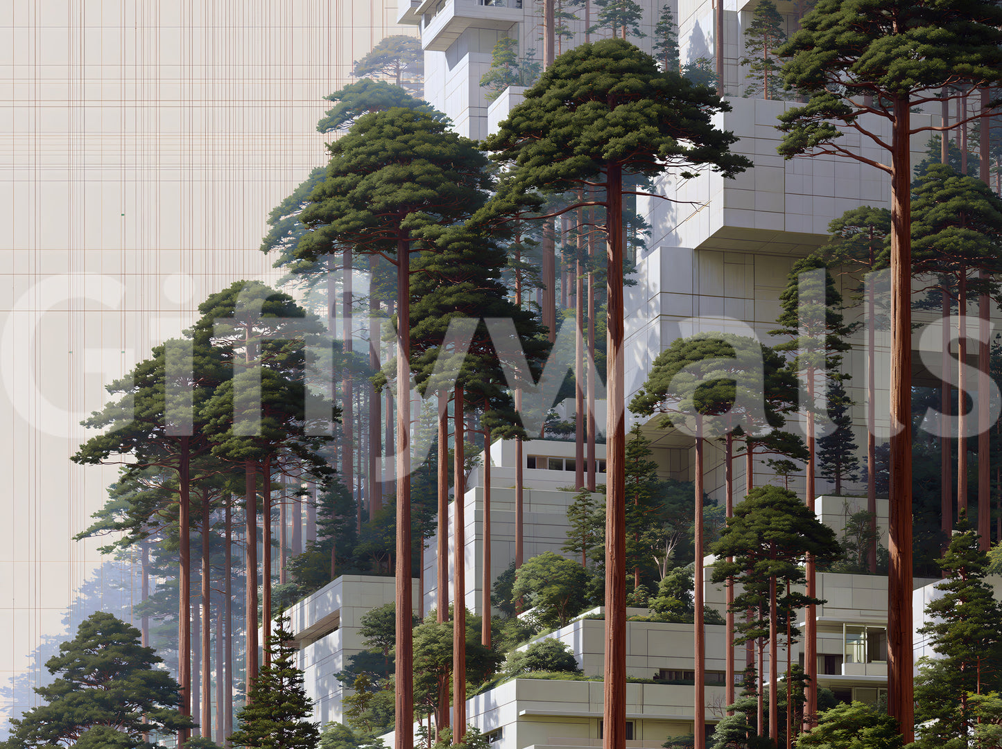 Geometric Pine Grove Habitat Wall Mural