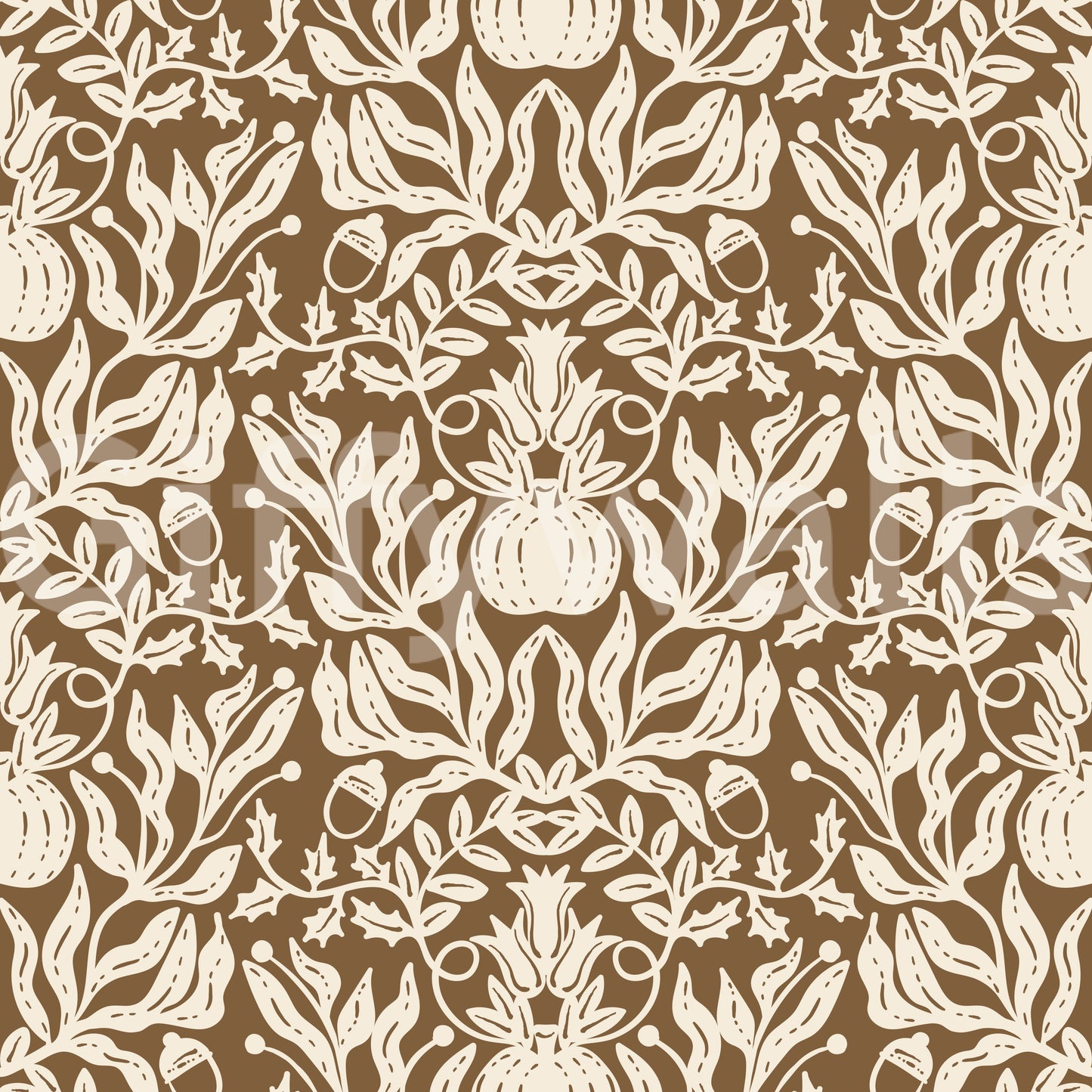 Rustic Autumn Harvest Linocut Wallpaper